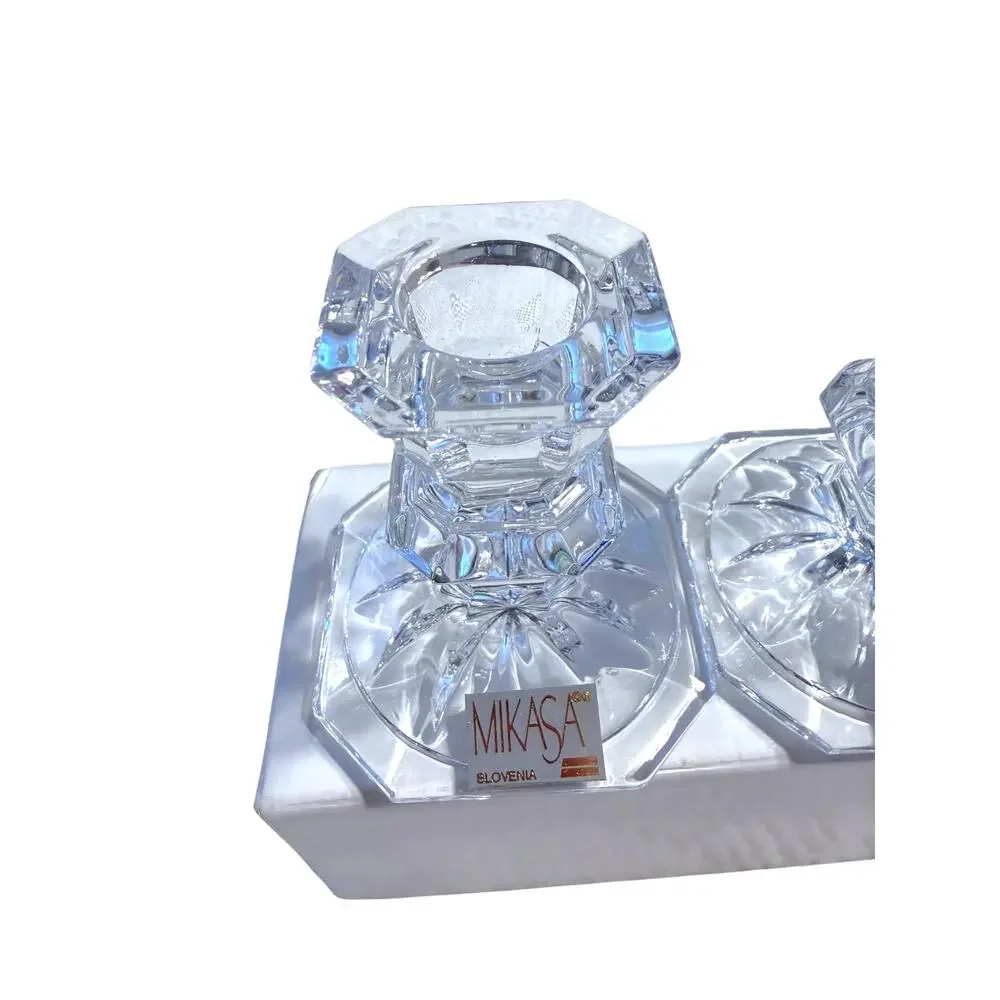 Mikasa Edinburgh 3” Candleholder Pair Gift Crystal Holiday NEW In Box